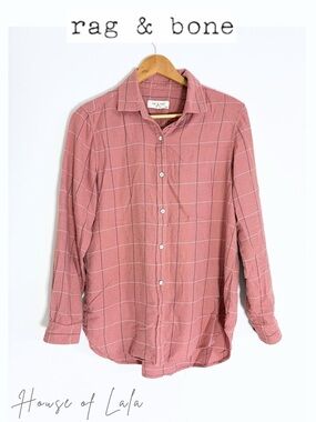 Rag & Bone Casual Pink Plaid Shirt. Soft Long Sleeve Button Down Collared Top.